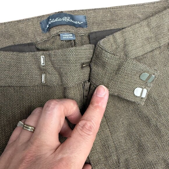 EUC Women's EDDIE BAUER Herringbone Wide Leg Dress Pants Brown/Tan | Size 14 - Picture 6 of 12